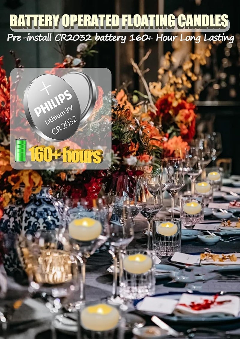 JUMPQI Floating Candles Water-Activated Flameless LED Candle 160+ Hours Waterproof Plastic 2.3" White Battery Operated Candle for Centerpieces Cylinder Vases Table Decorations Wedding Pool Party 12 Packs - Image 3